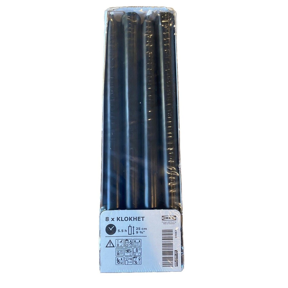 Ikea Candles Black Tapers 8 Pack New 205.199.25 Unscented